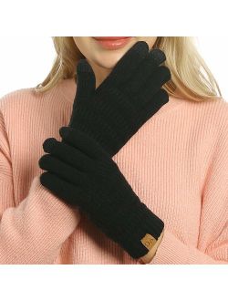 Womens Winter Touchscreen Gloves Cable Knit Warm Lined 3 Fingers Dual-layer Touch Screen Texting Mitten Glove for Women