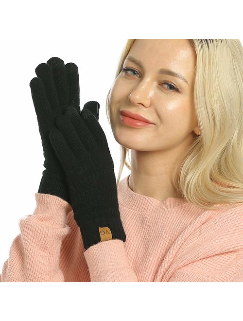 Womens Winter Touchscreen Gloves Cable Knit Warm Lined 3 Fingers Dual-layer Touch Screen Texting Mitten Glove for Women