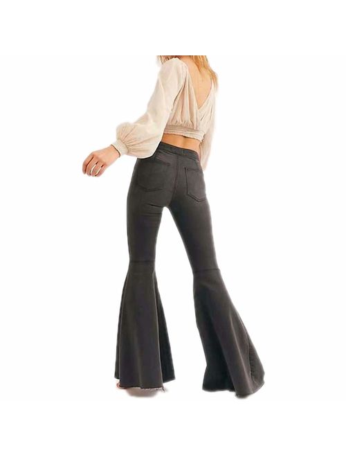 LALA IKAI Women's High Waist Big Bell Bottoms Stretch Fitted Flared Denim Jeans
