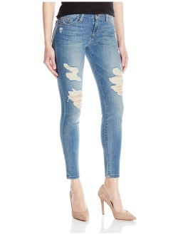 Women's Icon Midrise Skinny Ankle Black Distressed Jean