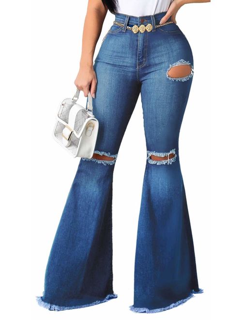 Buy Bell Bottom Jeans for Women Ripped High Waisted Classic Flared ...