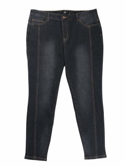Agnes Orinda Women's Plus Size Stretch Mid Rise Washed Skinny Jeans