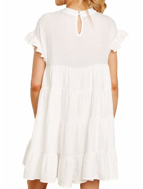 MIHOLL Women's Casual Summer Ruffle Babydoll Loose Mini Dress