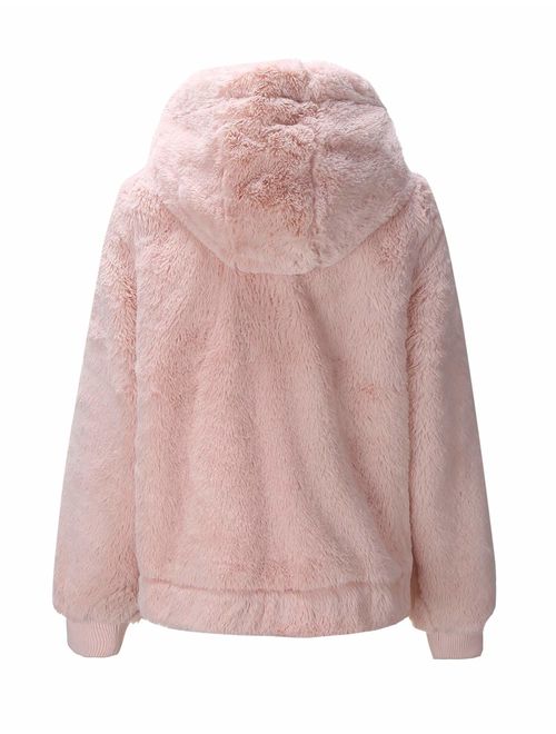 The Fuzzy Jacket with Hood for Spring Fall and Winter Bellivera Women’s Faux Fur Coat with 2 Side-Seam Pockets