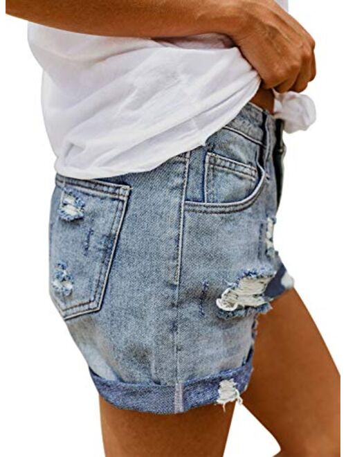 Sidefeel Women Casual Frayed Destroy Bermuda Denim Ripped Short Jeans
