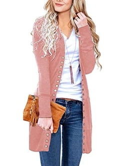 Women's Long Sleeve Snap Button Down Solid Color Knit Ribbed Neckline Cardigans