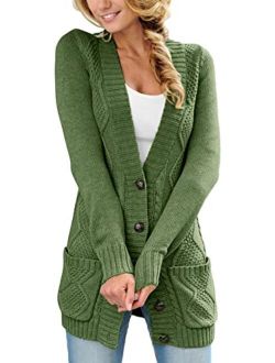 Sidefeel Women Open Front Pocket Cardigan Sweater Button Down Knit Sweater Coat