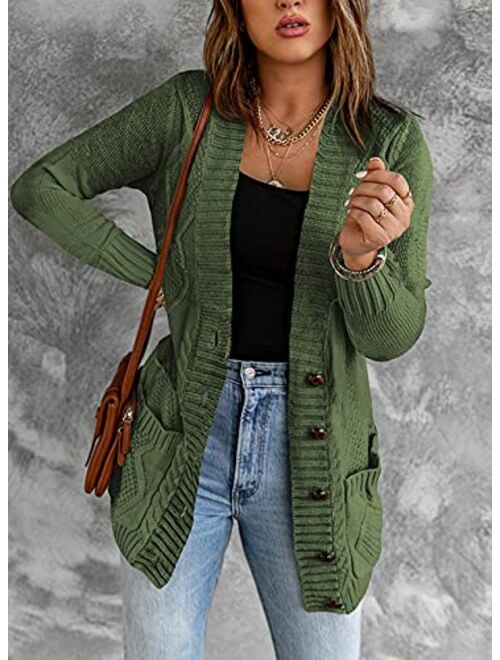 Sidefeel Women Open Front Pocket Cardigan Sweater Button Down Knit Sweater Coat