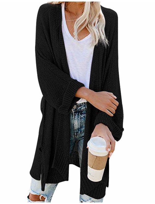 CPOKRTWSO Women's Loose Open Front 3/4 Sleeve Knit Kimono Cardigans Sweater with Pockets