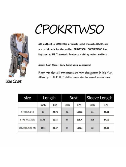 CPOKRTWSO Women's Loose Open Front 3/4 Sleeve Knit Kimono Cardigans Sweater with Pockets