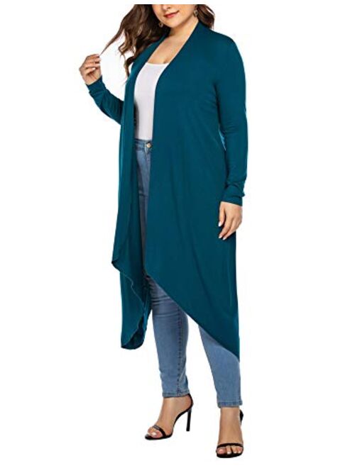 IN'VOLAND Women's Plus Size Cardigan Long Sleeve Open Front Drape Cardigans Lightweight Long Duster