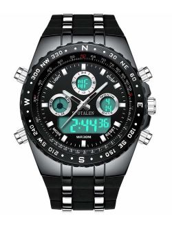 Men Watches Big Face Sports Wrist Watch for Men Waterproof Military Analog Digital Watches with Black Silicone Band Dial 2 inches