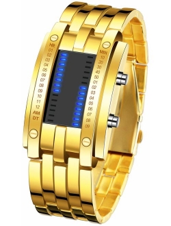 FANMIS Binary Matrix Blue LED Digital Watch Mens Classic Creative Fashion Black Plated Wrist Watches