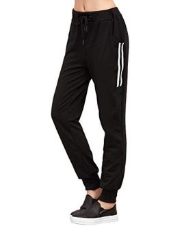 Women's Drawstring Waist Striped Side Jogger Sweatpants with Pocket