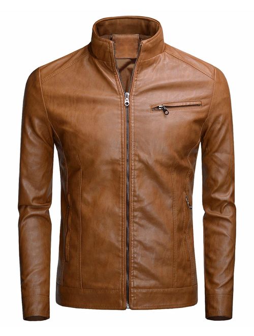 Fairylinks Mens Casual Faux Leather Jacket