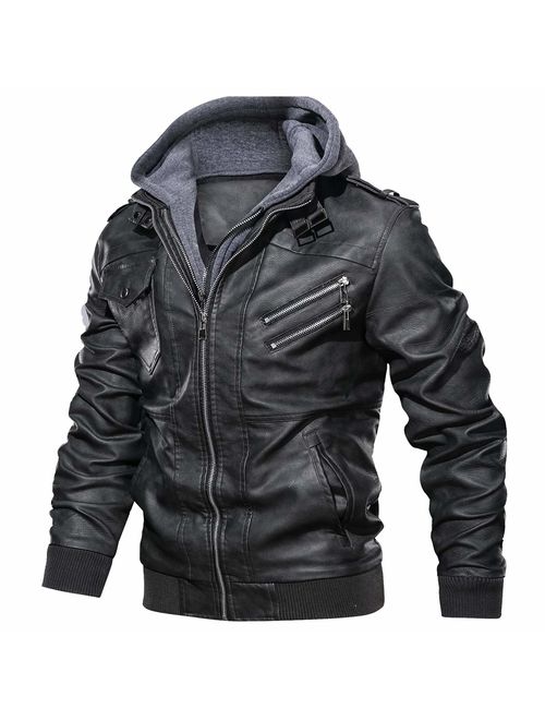 Buy CARWORNIC Men's Faux Leather Jacket Casual Brown Motorcycle Jacket ...