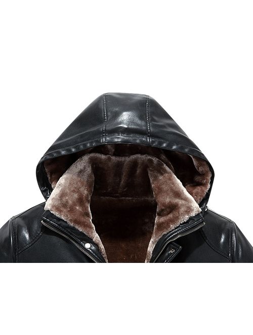 Tanming Men/'s Winter Warm Faux Fur Lined Coat with Detachable Hood