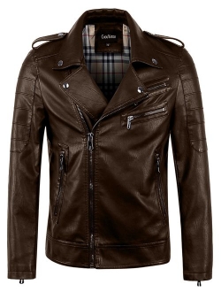 Men's Vintage Asymmetric Zip Lightweight Faux Leather Biker Jacket