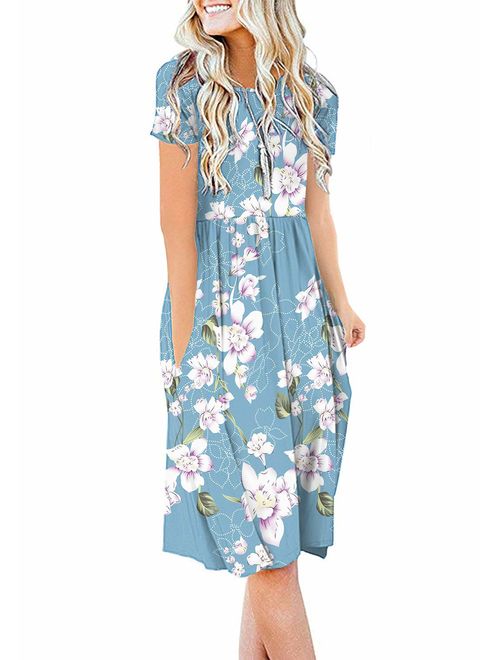 Buy DB MOON Women Summer Casual Short Sleeve Dresses Loose Plain Dress ...