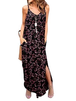 Women's Summer Casual Loose Dress Beach Cover Up Long Cami Maxi Dresses with Pocket