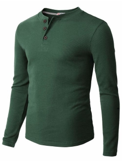 H2H Mens Casual Slim Fit Henley Long Sleeve T Shirts of Waffle Cotton