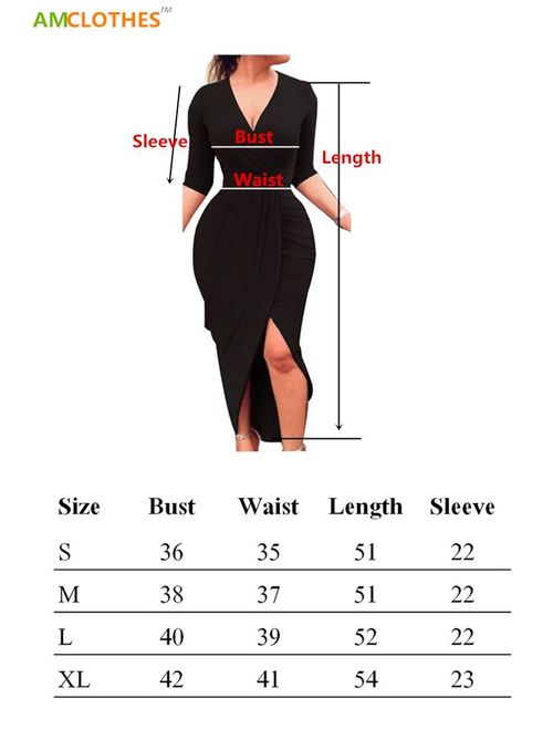 AM CLOTHES Sexy Ruched Bodycon Asymmetrical V Neck Front Slit Midi Club Dresses