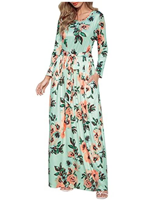 Buy HOOYON Floral Printed Long Sleeve Summer Caual Long Maxi Dress With ...