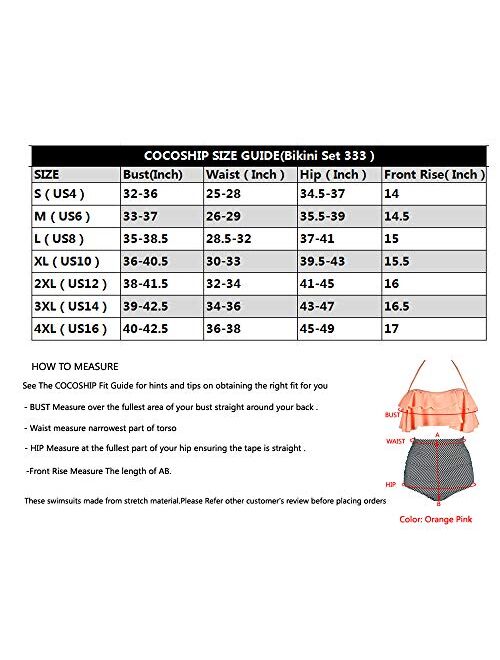 COCOSHIP Women's Retro Boho Flounce Falbala High Waist Bikini Set Chic Swimsuit(FBA)