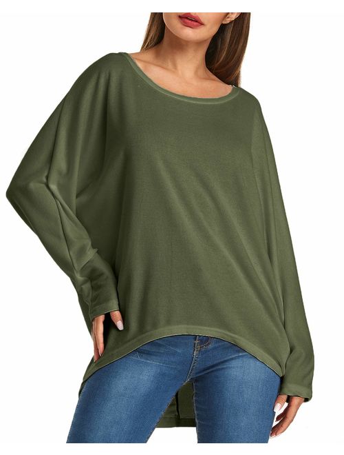 CofeeMO Women's Off Shoulder Batwing Long Sleeve Casual Loose Fit Solid Pullover Sweatshirts Tops 