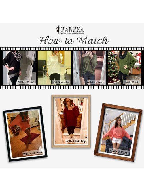 ZANZEA Women's Batwing Sleeve Off Shoulder Loose Oversized Baggy Tops Sweater Pullover Casual Blouse T-Shirt