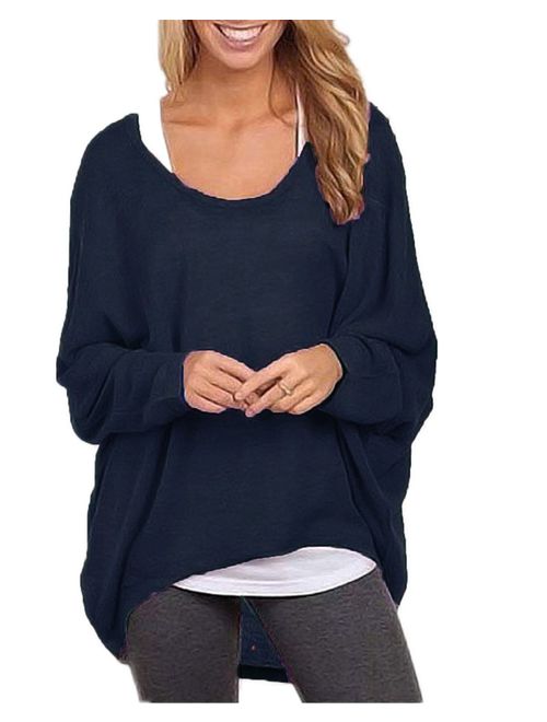 iZHH Womens Baggy Shirts Batwing Sleeve Pullover Long Sleeve Plus Size Tops 