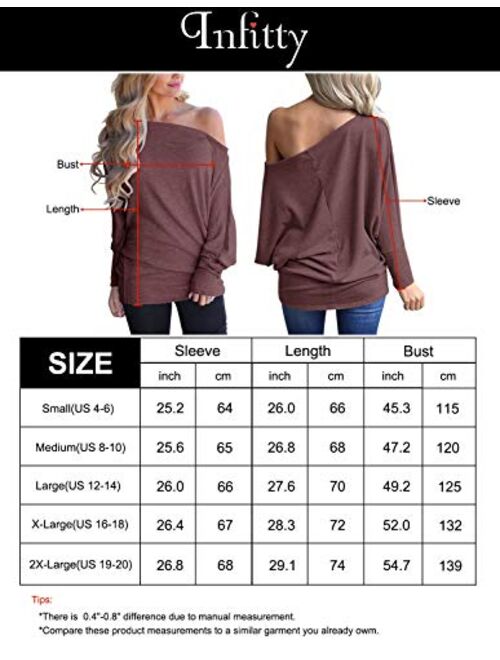 INFITTY Women's Off Shoulder Loose Pullover Sweater Batwing Sleeve Knit Jumper Oversized Tunics Top