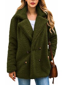 ECOWISH Women's Coat Casual Lapel Fleece Fuzzy Faux Shearling Zipper Warm Winter Oversized Outwear Jackets