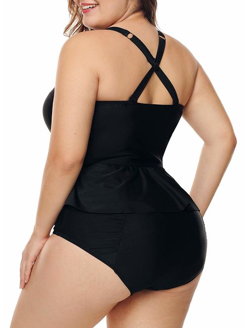 Uniarmoire Womens Plus Size High Waist Fringe Swimwear Two Piece Swimsuit