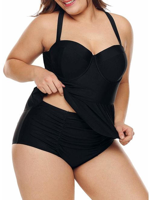 Uniarmoire Womens Plus Size High Waist Fringe Swimwear Two Piece Swimsuit