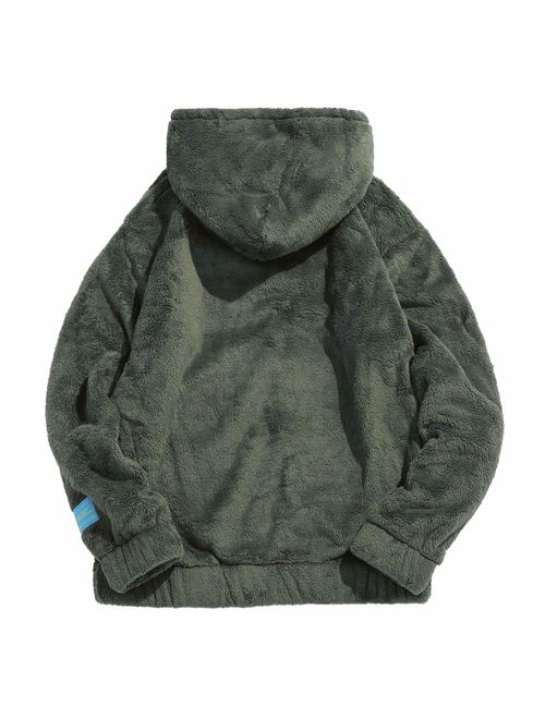 ZAFUL Men's Solid Winter Fluffy Hoodie Oversized Hooded Pullover Sweatshirt Outwear with Kangaroo Pocket