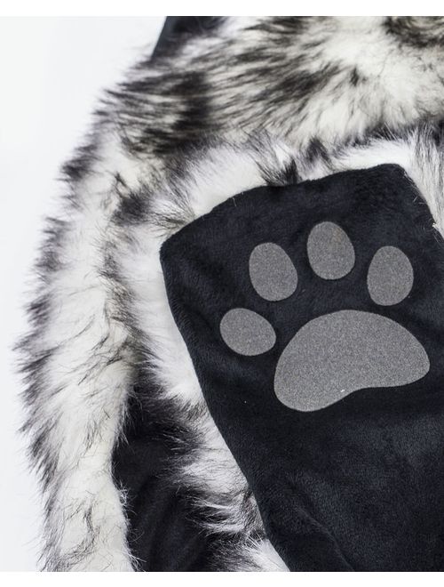 iHeartRaves Husky Animal Hood, Hat, Scarf and Paw Mittens Furry Hoodie
