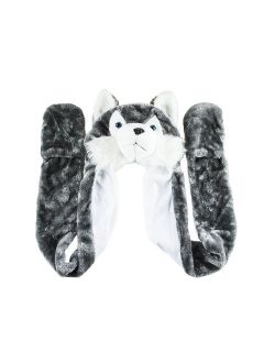 Husky Timber Wolf Cute Plush Animal Winter Hat Warm Winter Fashion (Long)