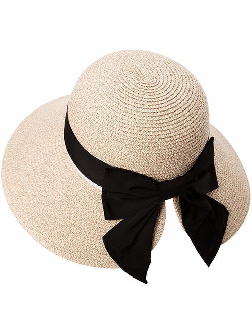 Siggi Womens Floppy Summer Sun Beach Straw Hat UPF50 Foldable Wide Brim 55-60cm