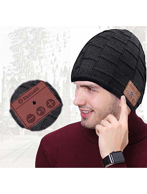 Zonman Bluetooth Beanie Hat Wireless 4.2 Hands-Free Knit Music Cap with HD Stereo Speaker Headphone Mic Rechargeable USB for Winter Fitness Outdoor Sports
