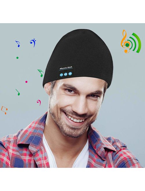 Bluetooth Hat, Bluetooth Beanie, Wireless Bluetooth Headset Music Hat with Built-in Stereo Speakers Fit for Outdoor Sports