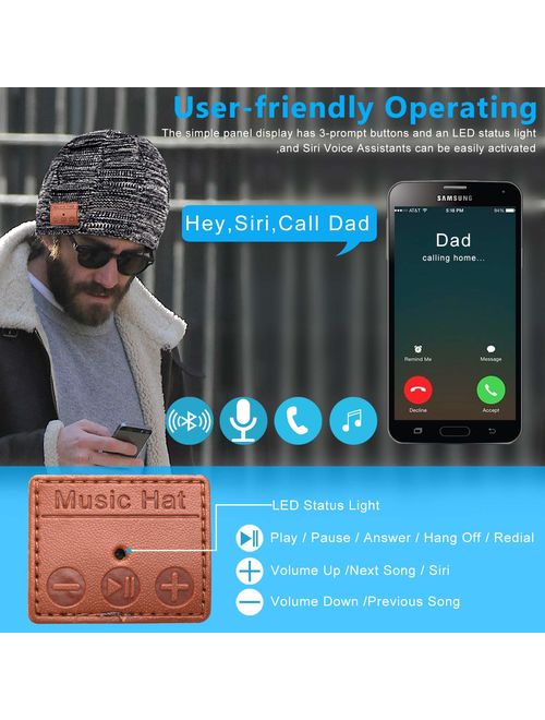 Bluetooth Beanie Hats Gifts for Men Women Hands-Free Microphone Headset 12-Hour Play Time Warm Washable