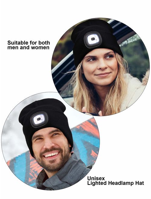 8-LED Unisex Beanie Cap and Screen Touch Glove, Alarm Mode Light Up Hat, Anti-Slip Silicone Gel Glove, USB Rechargeable
