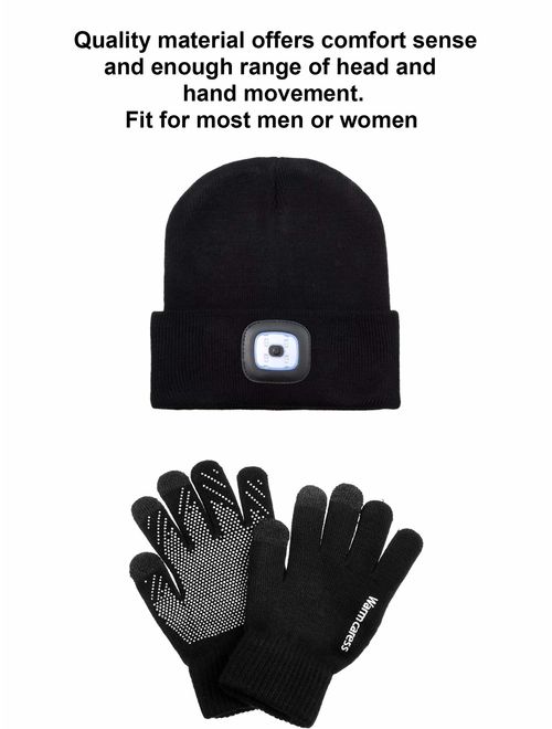 LED Unisex Beanie Cap 3 Modes Light Up Anti-Slip Silicone Screen Touch Glove