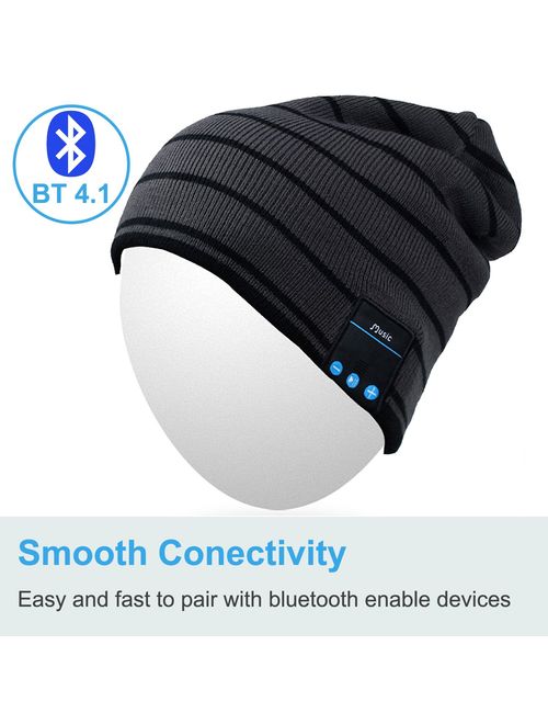 Qshell Mens Womens Outdoor Sports Music Beanie Hat with Stereo Speaker Headphones Microphone Hands Free and Rechargeable Battery for Cell Phones, iPhone, iPad, Tablets, A