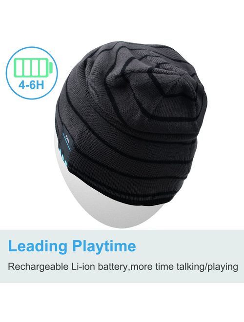 Qshell Mens Womens Outdoor Sports Music Beanie Hat with Stereo Speaker Headphones Microphone Hands Free and Rechargeable Battery for Cell Phones, iPhone, iPad, Tablets, A