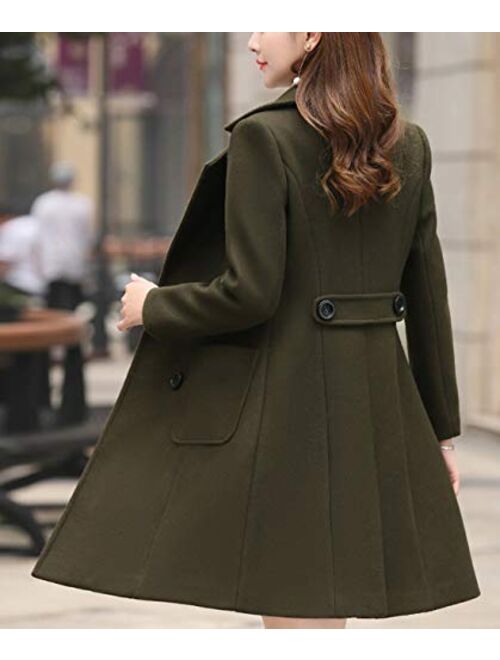 F_Gotal Womens Fashion Elegant Notched Collar Double-Breasted Thick Wool Trench Coat and Jacket Cardigan with Belt 