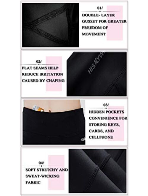 HISKYWIN Inner Pocket Yoga Pants 4 Way Stretch Tummy Control Workout  Running Pants