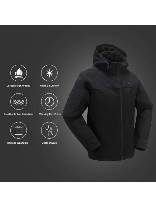 N NIFVAN Men's Heated Jacket with Detachable Hood Winter Outdoor Coat with 8.4V Battery Pack 3 Adjustable Heating Setting