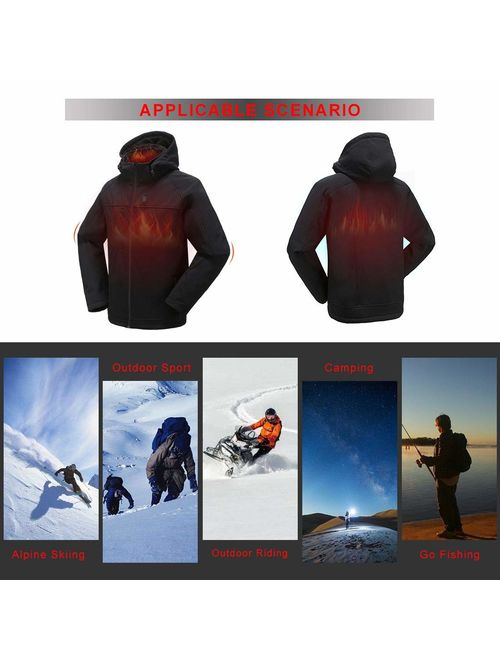 N NIFVAN Men's Heated Jacket with Detachable Hood Winter Outdoor Coat with 8.4V Battery Pack 3 Adjustable Heating Setting